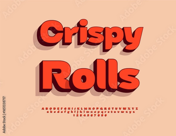 Fototapeta Vector Cooking label Crispy Fries. Stylish Red 3D Font. Bright Modern Alphabet Letters and Numbers set.
