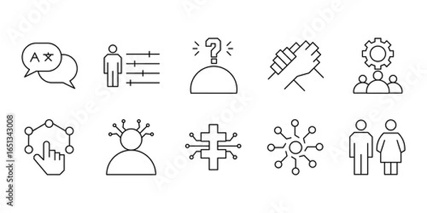 Fototapeta Diversity icon set. Containing equality, human rights, ethnicity, difference, belonging, languages, tolerance, and more. Editable stroke. vector illustration 