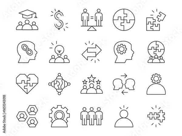 Fototapeta Diversity icon set. Containing equality, human rights, ethnicity, difference, belonging, languages, tolerance, and more. Editable stroke. vector illustration 