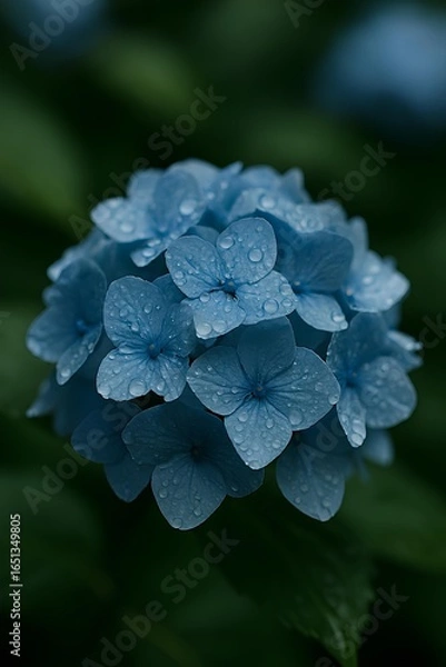 Fototapeta Blue Hydrangeas After Rain
