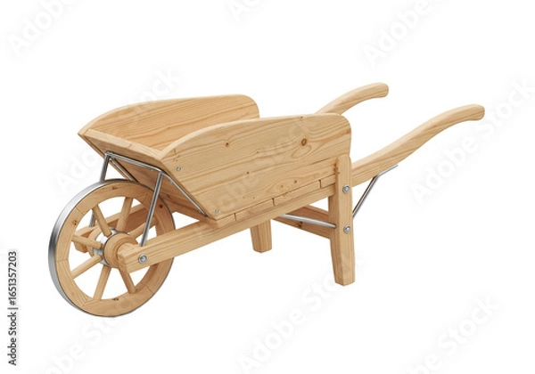 Fototapeta Rustic Wooden Wheelbarrow with a Classic Design for Garden and Construction Use