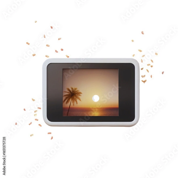 Obraz Tropical sunset framed within an ornate border with confetti scattered around