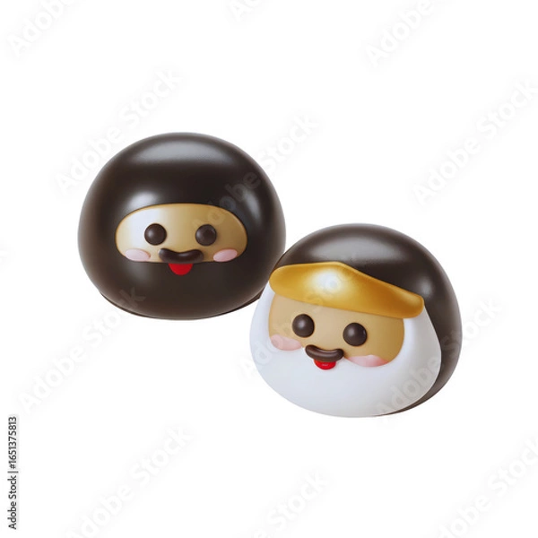 Obraz Two charming ninja character designs with kawaii aesthetics and playful expressions