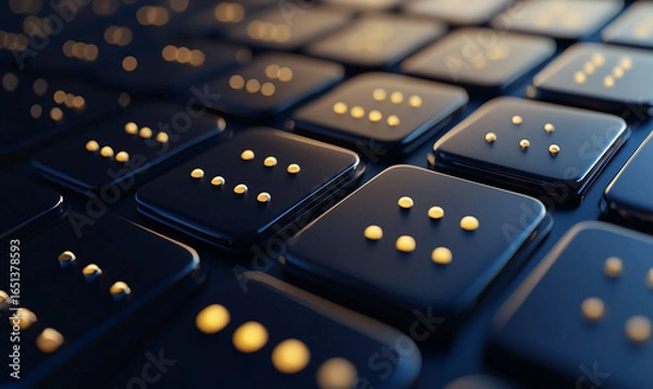 Fototapeta Black and gold Braille keyboard with illuminated dots, symbolizing accessibility and technology.