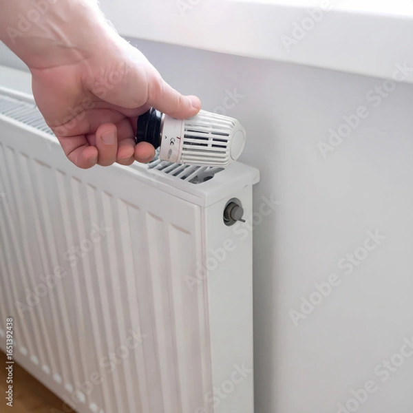 Obraz Person adjusting radiator thermostat