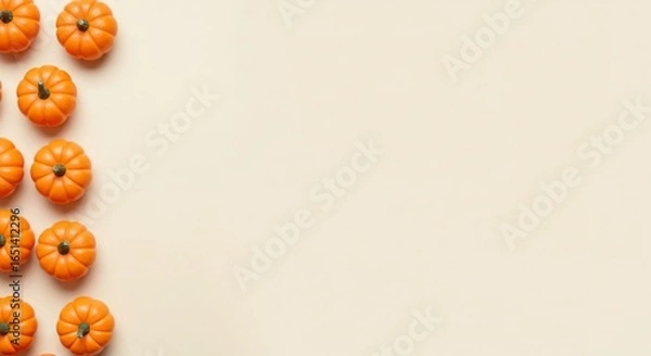 Fototapeta Pumpkins minimal composition on beige background, copy space