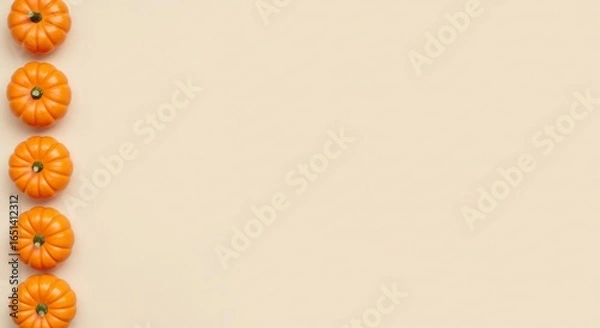 Fototapeta Pumpkins line on beige background, copy space