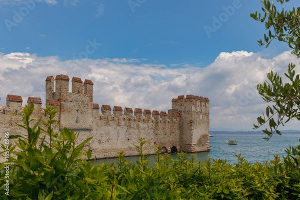Fototapeta View of Scaliger castle, Sirmione town, lake Garda
