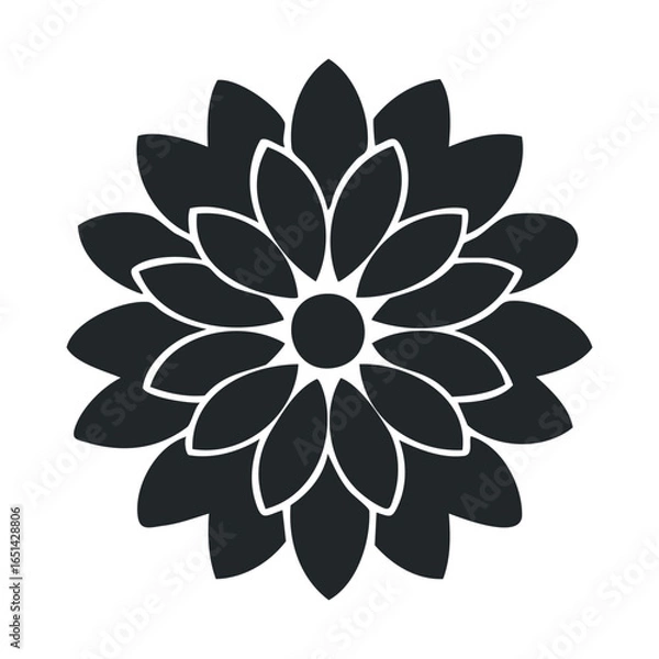 Fototapeta Black and white geometric floral pattern with symmetrical petals