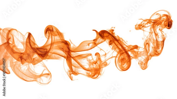 Fototapeta Vibrant orange smoke swirls elegantly across a clean white background, creating abstract, flowing artistic patterns.