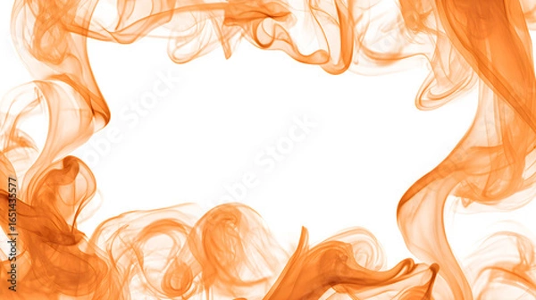 Fototapeta Fiery orange smoke swirls gracefully to form an ethereal frame against a clean white background.