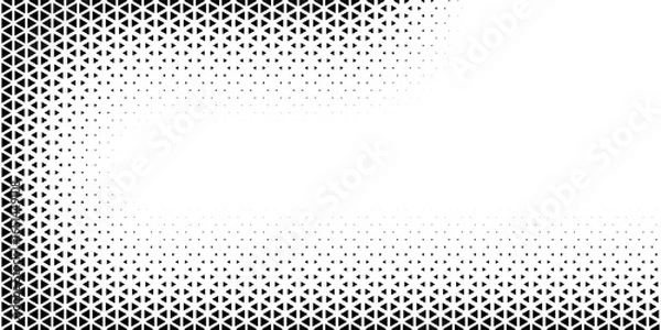 Fototapeta Triangular halftone background. Vector geometric technology abstract background. Halftone triangles retro pattern. Minimal 80s style dynamic tech geometric pattern.