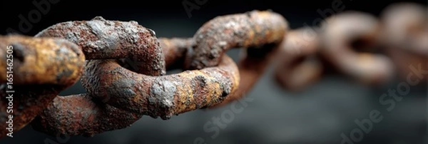 Obraz Rusty chain links showing detailed texture and wear in a close-up shot against a dark background