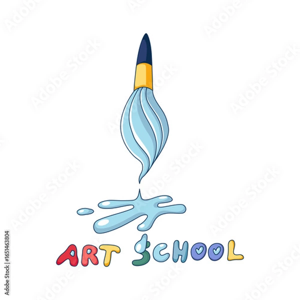 Fototapeta Creative children's art school or studio symbol design. Paintbrush with color spots. Sketch vector illustration