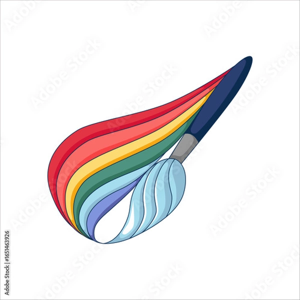 Fototapeta Creative graphic design for children's art school or studio. Rainbow colors and brush. Sketch vector illustration