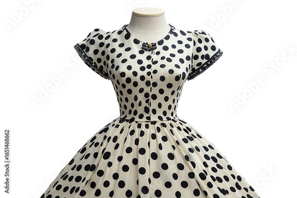 Fototapeta Elegant black polka dot dress with lace trim on transparent background