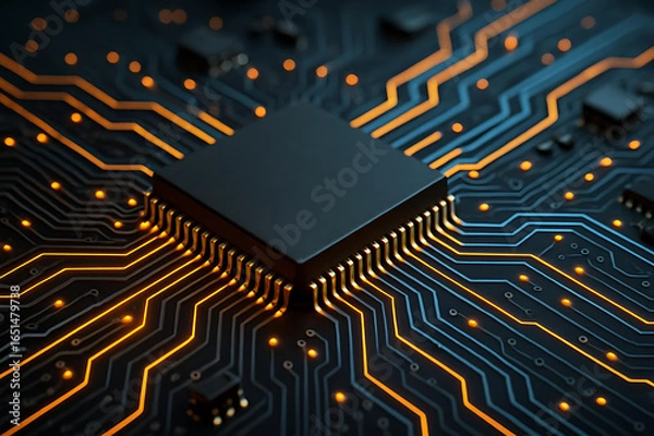 Fototapeta Close-up view of integrated circuit showcasing miniature electronic components