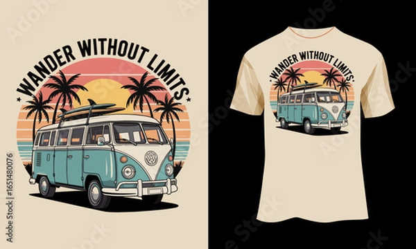 Obraz Wander Without Limits – Retro Van & Surf Adventure T-Shirt Design