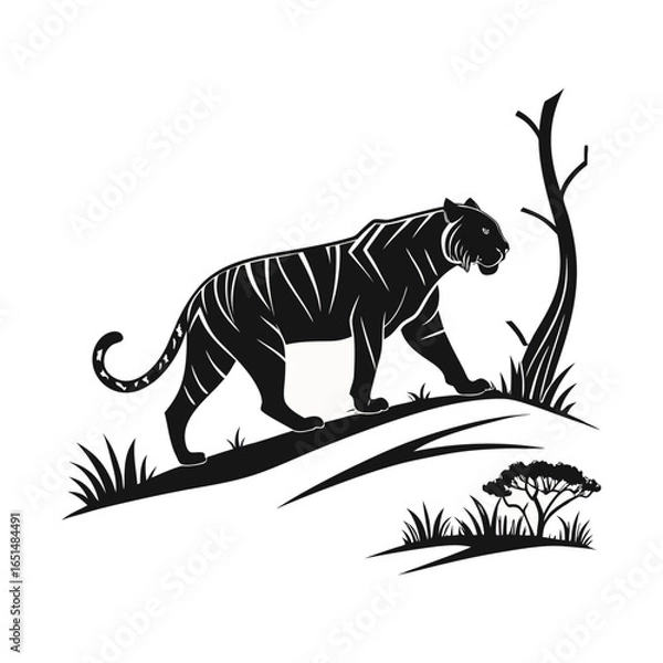 Fototapeta Minimal Animal Silhouette Vector | Clean Black Outline Graphic Design Isolated on White Background