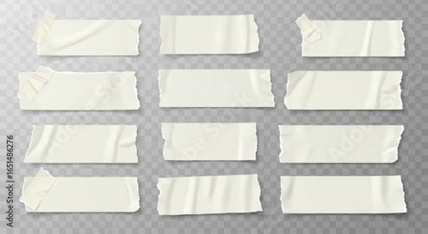 Fototapeta Beige Adhesive Paper Tape Strips with Torn Edges Background