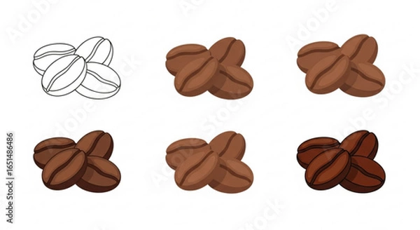 Fototapeta Coffee beans in different stages of color on a plain background, illustration