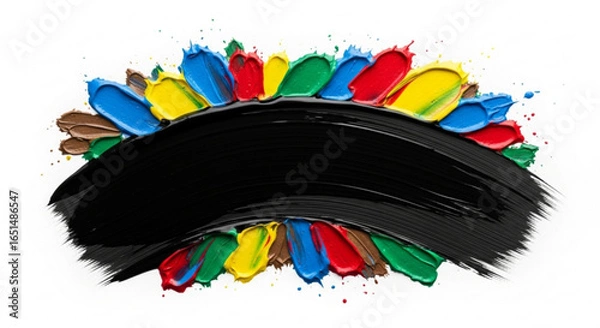 Fototapeta Colorful paint strokes with black paint stroke on a white background, art