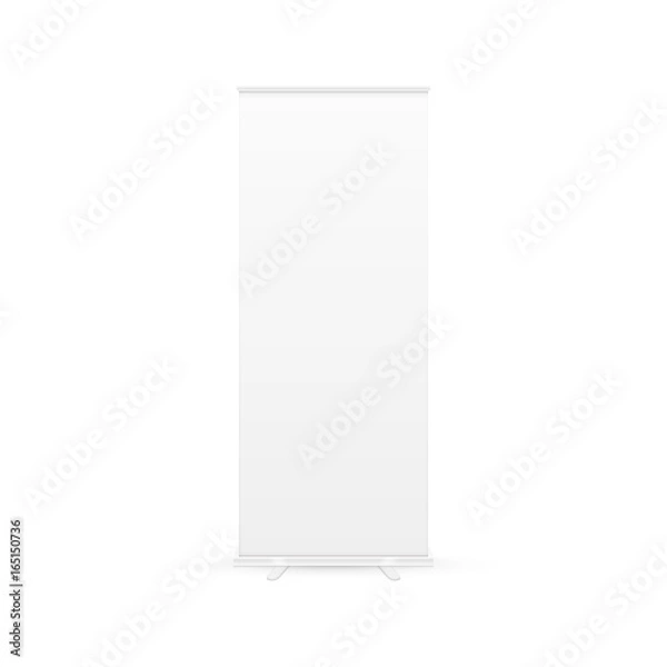 Fototapeta Blank roll-up banner display with clipping path. isolated on white background. Vector illustration.