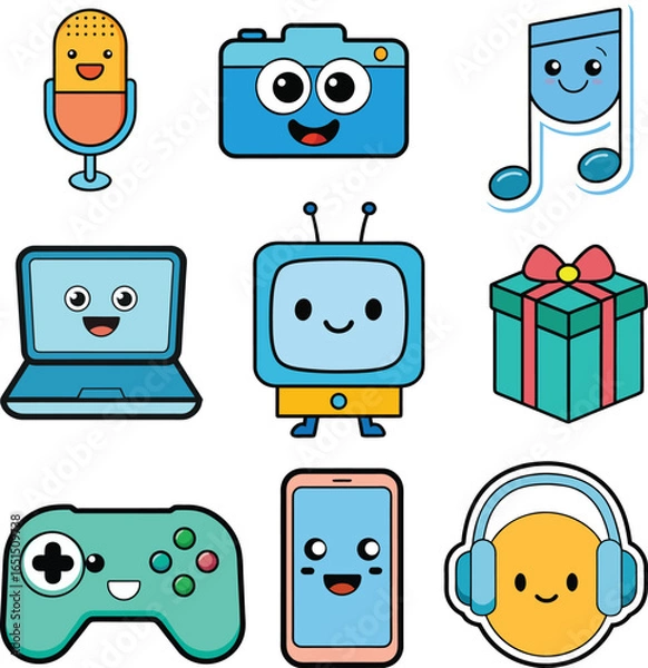 Fototapeta Modern Technology Sticker Bundle Digital Devices and Innovation Pack