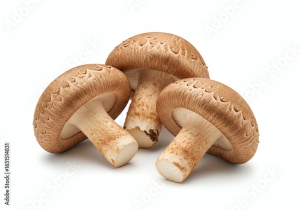 Obraz Fresh brown mushrooms on white background - shiitake mushrooms stock photo