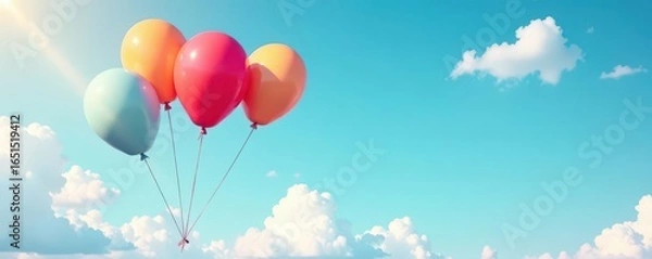 Fototapeta Single line drawing, balloons float effortlessly , happy, abstract, white background