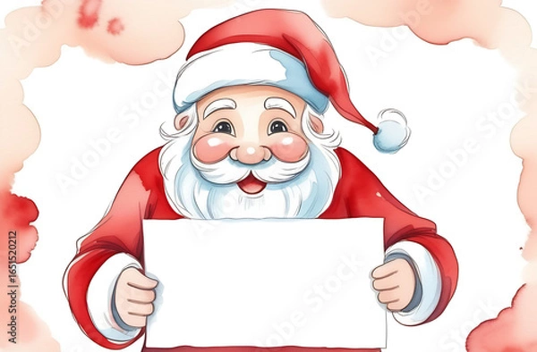 Fototapeta Santa Claus in a red fur coat, holding a sign with an empty field