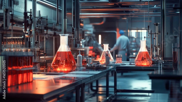 Fototapeta A laboratory setting with researchers working with phenol solutions