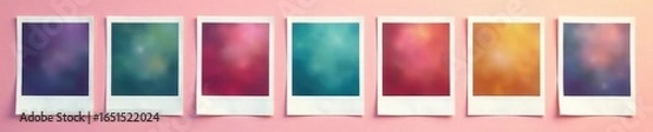 Fototapeta Multiple blank polaroid frames aligned horizontally, isolated , arrangement, design, retro