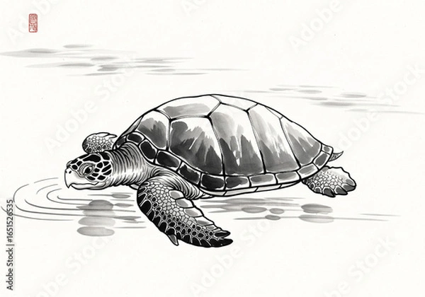 Obraz 안개 낀 연못의 거북