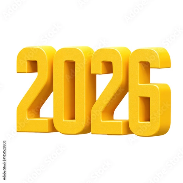 Fototapeta Yellow 2026 has texture, 3D, and casts shadow. Use for posters, web banners, and New Year's branding.