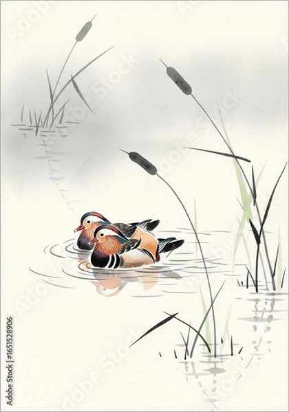 Obraz 연못 위의 원앙 한 쌍