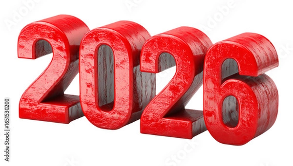 Fototapeta 3D red year 2026 shines with textured surface, adds bold design for posters, banners, or greeting cards.