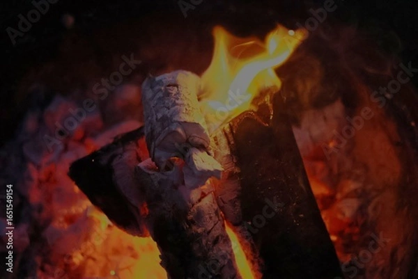 Fototapeta Burning Wood Logs with Glowing Embers