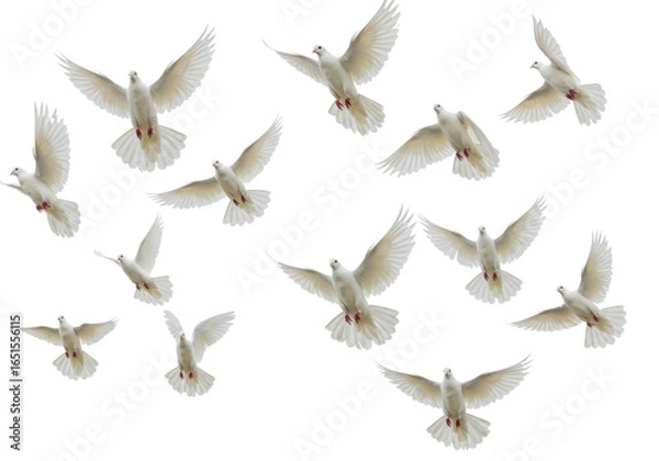 Fototapeta Doves in flight natural environment wildlife peaceful atmosphere aerial symbol of freedom isolated on transparent background