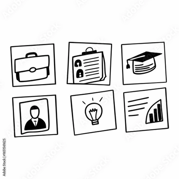 Fototapeta Illustration of business and education icons, isolated on white background, representing career development and professional growth opportunities