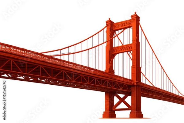 Obraz Red suspension bridge spanning transparent background, engineering marvel