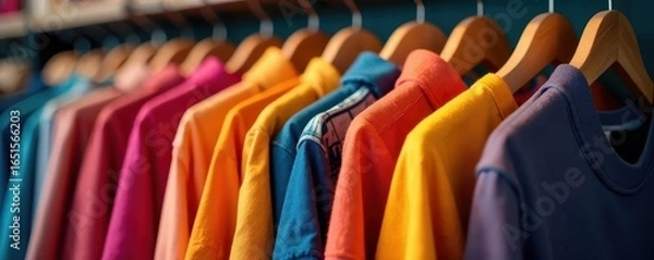 Fototapeta Close-up vibrant clothing rack, diverse textures, pattern, display