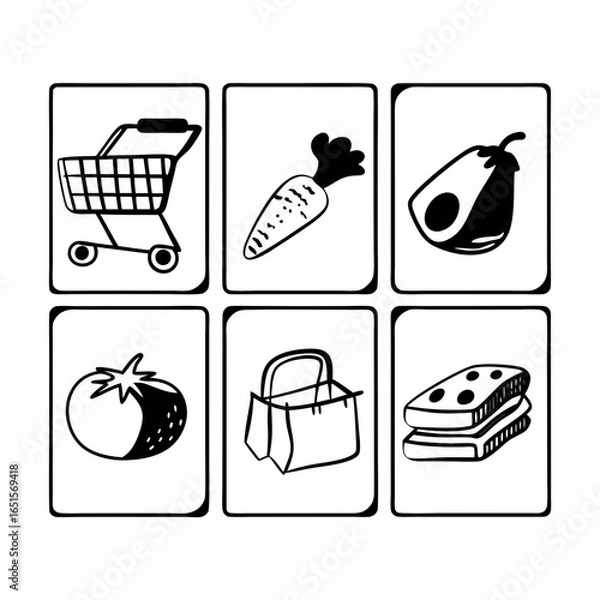 Fototapeta Set of shopping icons isolated on white background collection of market, store, shop, grocery, retail, sale, and purchase symbols