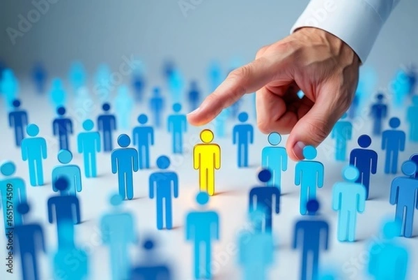 Fototapeta Target market or audience. Marketing segmentation strategy and plan. Marketer touching client icon.