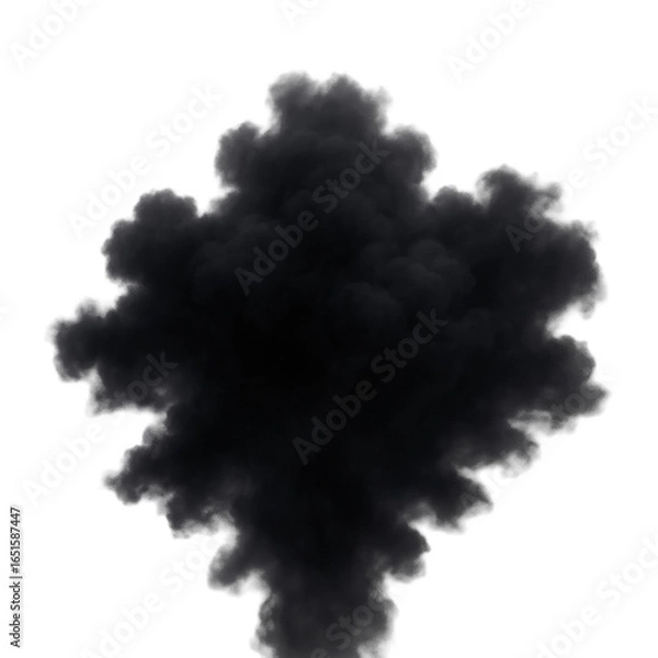 Fototapeta Black smoke cloud expanding against transparent backdrop, producing dramatic, mysterious visual effect for compositing and graphic design projects