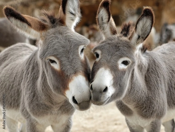 Fototapeta It Looks Like Two Donkeys Are Whispering To Each Other