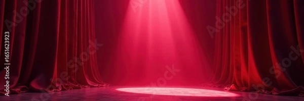 Fototapeta Rich crimson drapes, sharp beams illuminate center, curtains, crimson, drapes