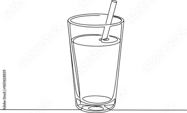 Fototapeta Minimalist line drawing of a refreshing drink with straw on whit