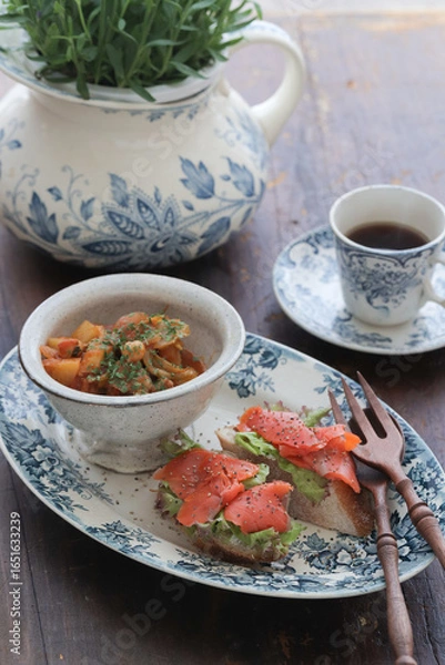 Obraz サーモンのブルスケッタとスープ