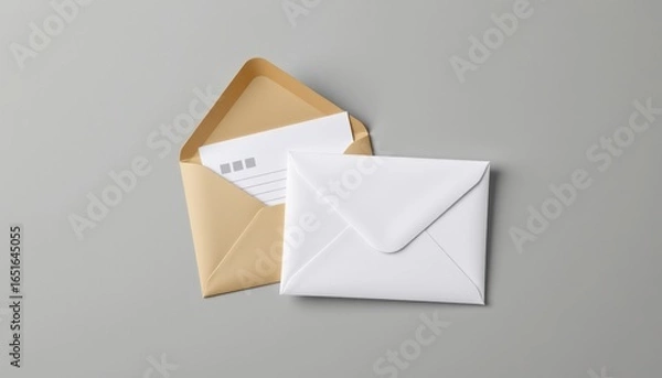 Fototapeta Minimalist Composition Envelopes and Letter Gray Surface